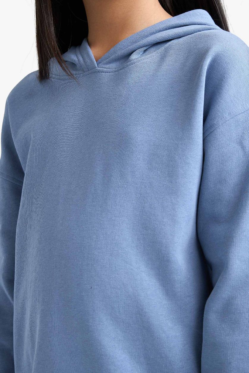 بنات أزرق سويت شيرت بناتي قصة مريحة ببطانة ناعمة وطبعة أنيمة