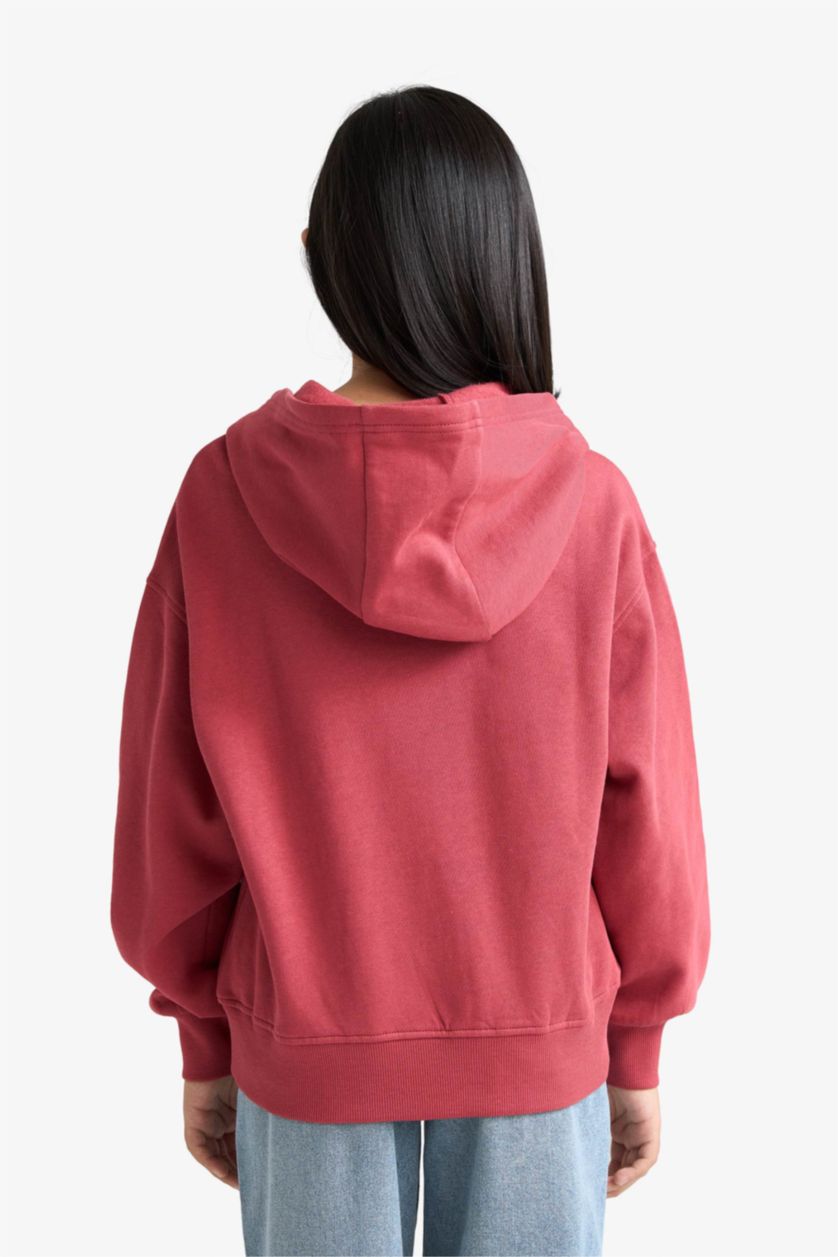 بناتي خمري فاتح سويت شيرت بناتي تقيل قصة مريحة ببطانة ناعمة وطبعة أنيمة