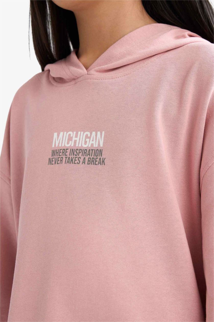 بنات وردي سويت شيرت بناتي اوفر سايز بياخة مستديرة ببطانة ناعمة