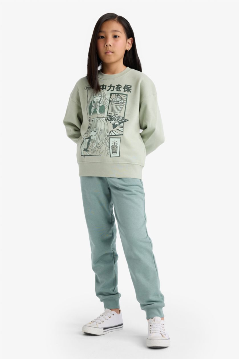 بنات نعناع سويت شيرت بناتي قصة مريحة ببطانة ناعمة وطبعة أنيمة