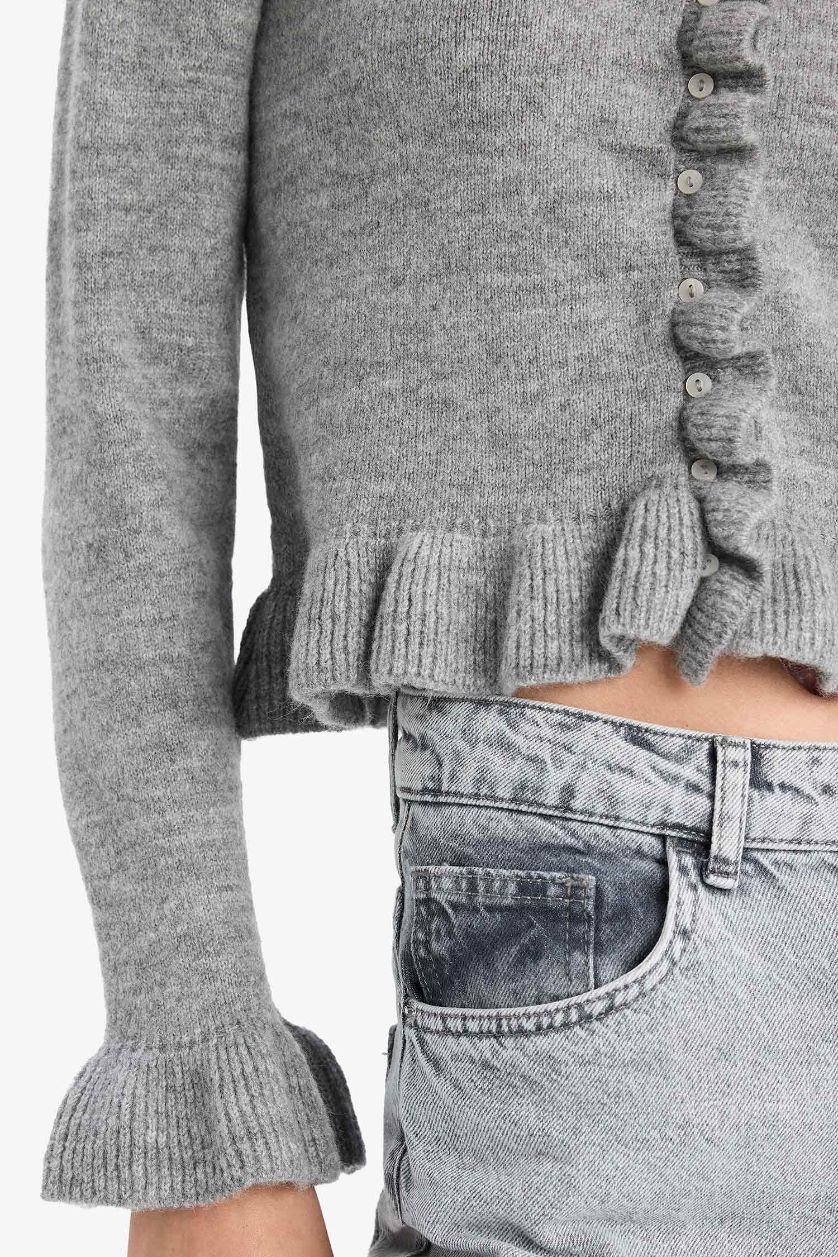 Woman Grey Regular Fit Crew Neck Knitwear Cardigan