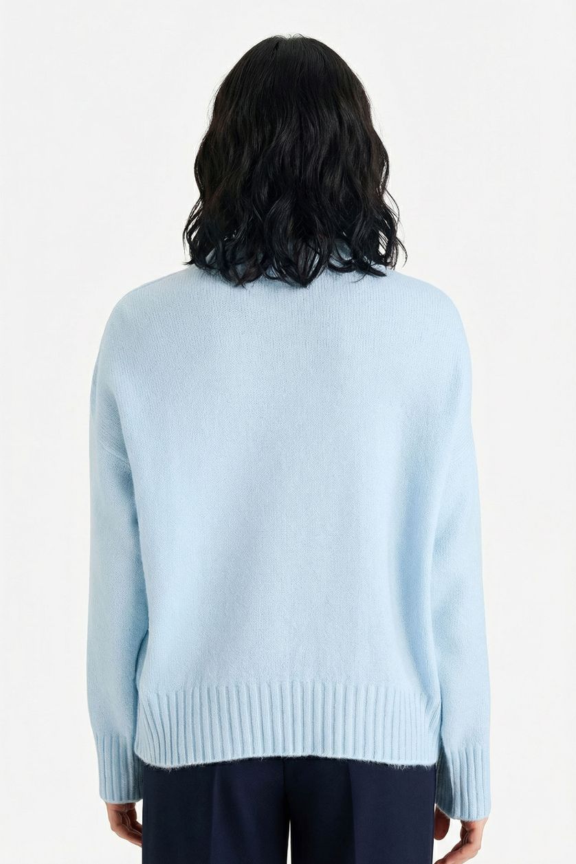Kadın Açık Mavi Oversıze Bisiklet Yaka Triko Kazak