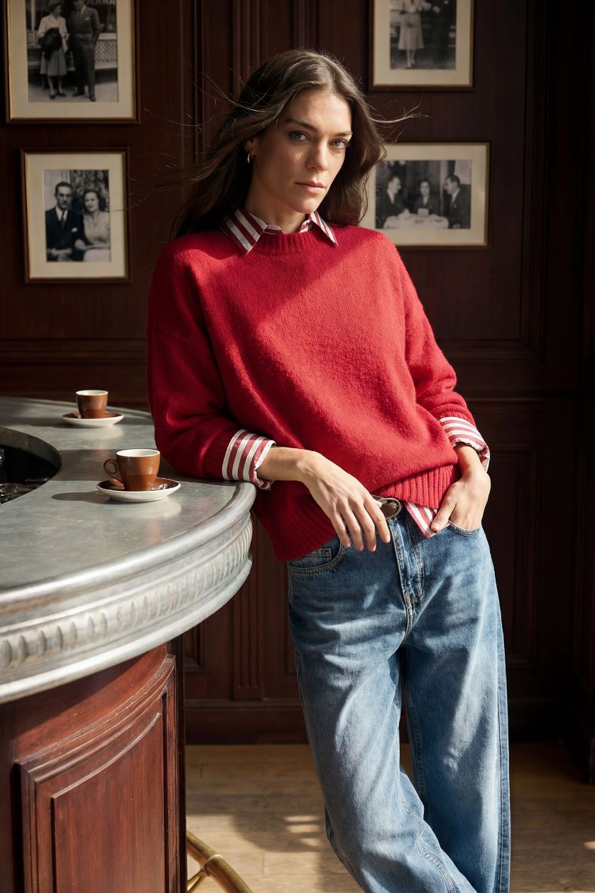 Kadın Kırmızı Oversize Triko Kazak