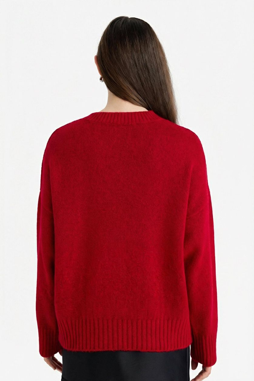 Kadın Kırmızı Oversize Triko Kazak