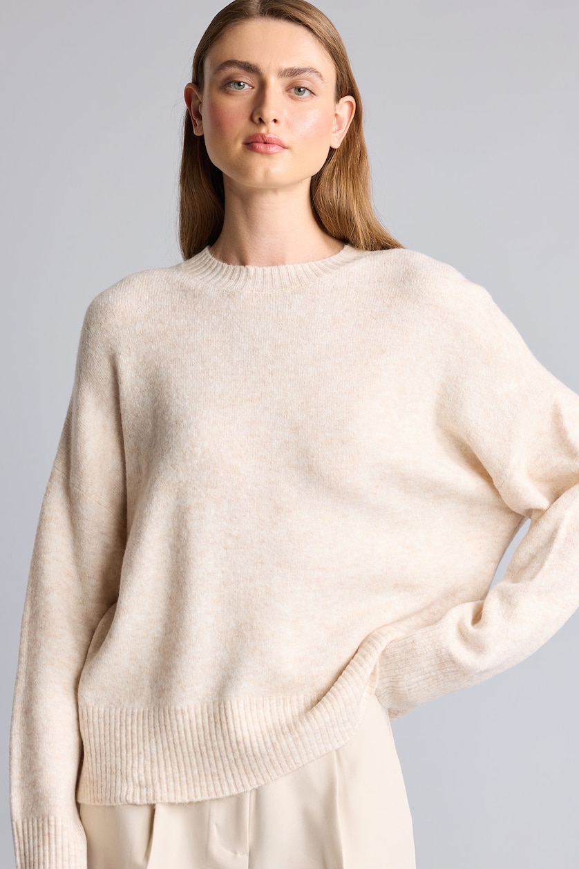 Kadın Bej Oversize Bisiklet Yaka Triko