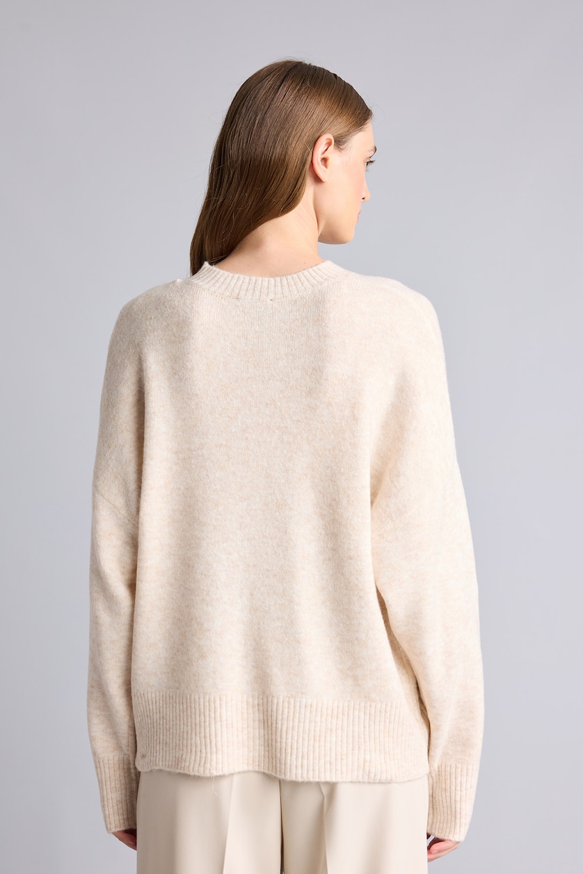 Kadın Bej Oversize Bisiklet Yaka Triko