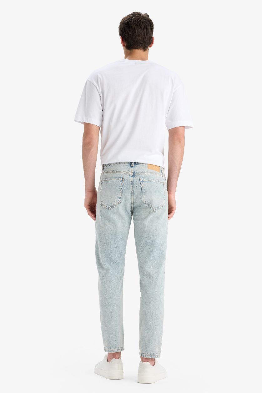 MAN Light Blue Cotton 90's Slim Fit High Waist Washed Jeans