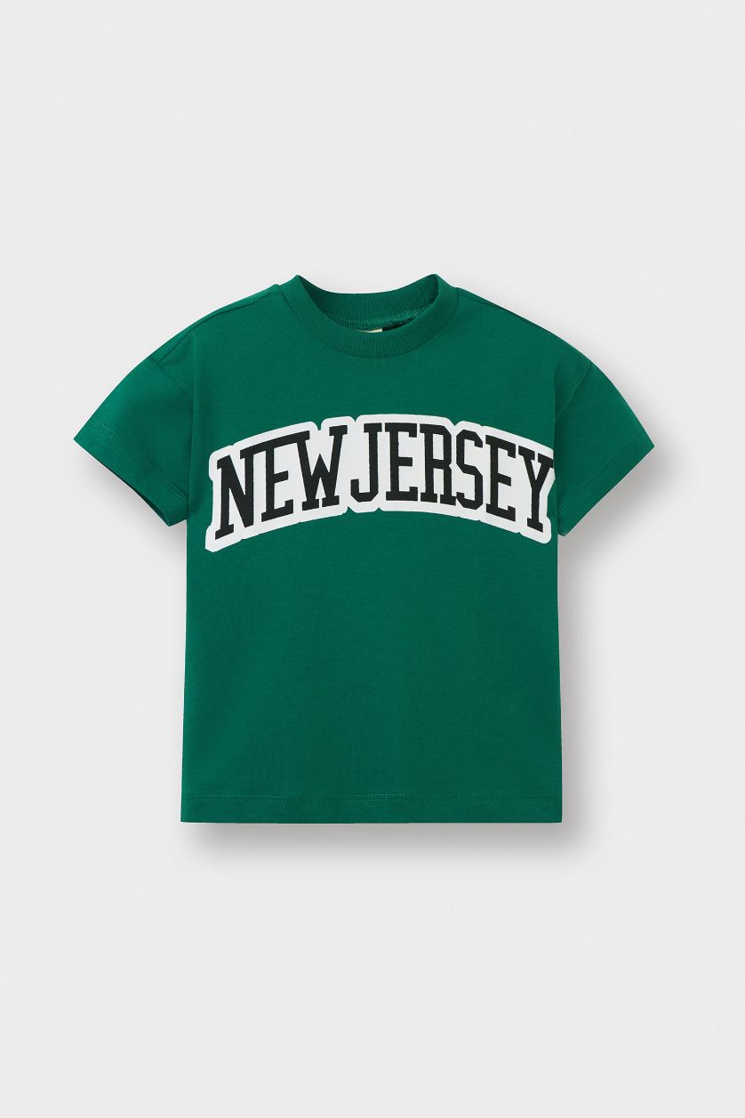 Erkek Bebek Yeşil Bisiklet Yaka Baskılı Kısa Kollu Tişört Erkek Bebek