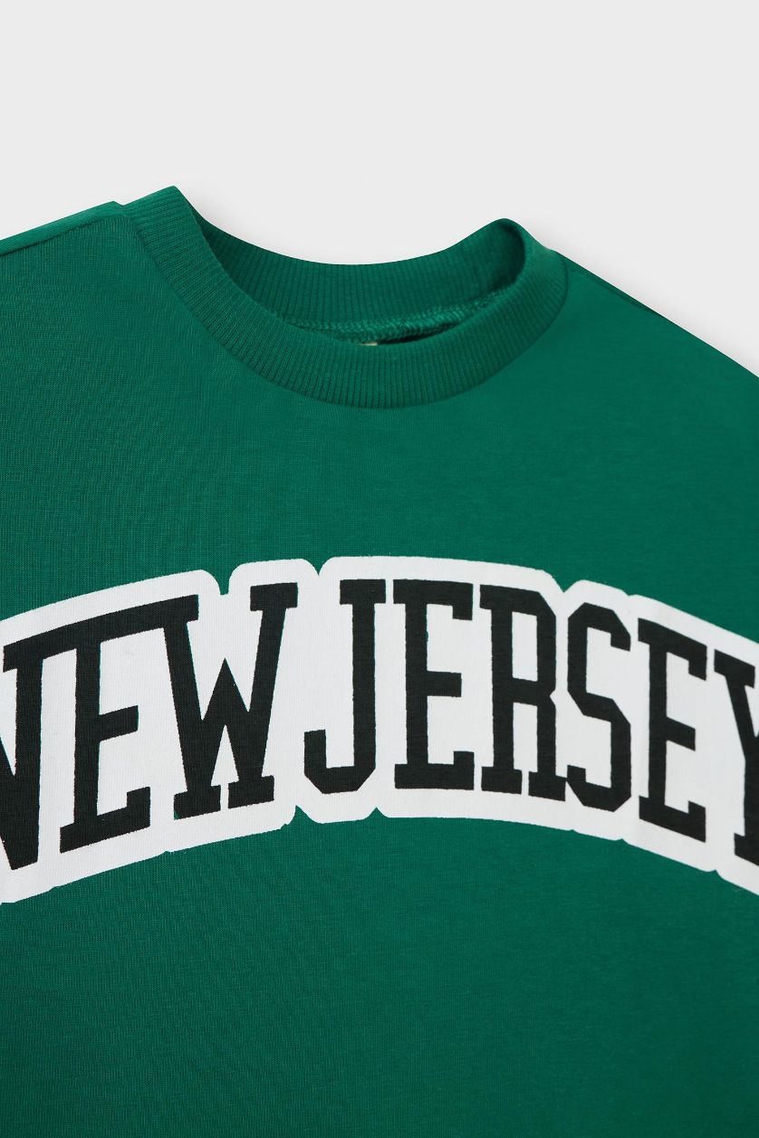 Erkek Bebek Yeşil Bisiklet Yaka Baskılı Kısa Kollu Tişört Erkek Bebek