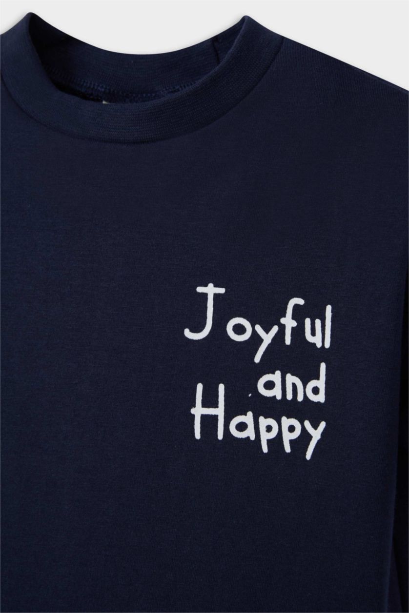 طفل صغير كحلي تيشيرت اولادي نص كم بطبعة شعار قصة عادية