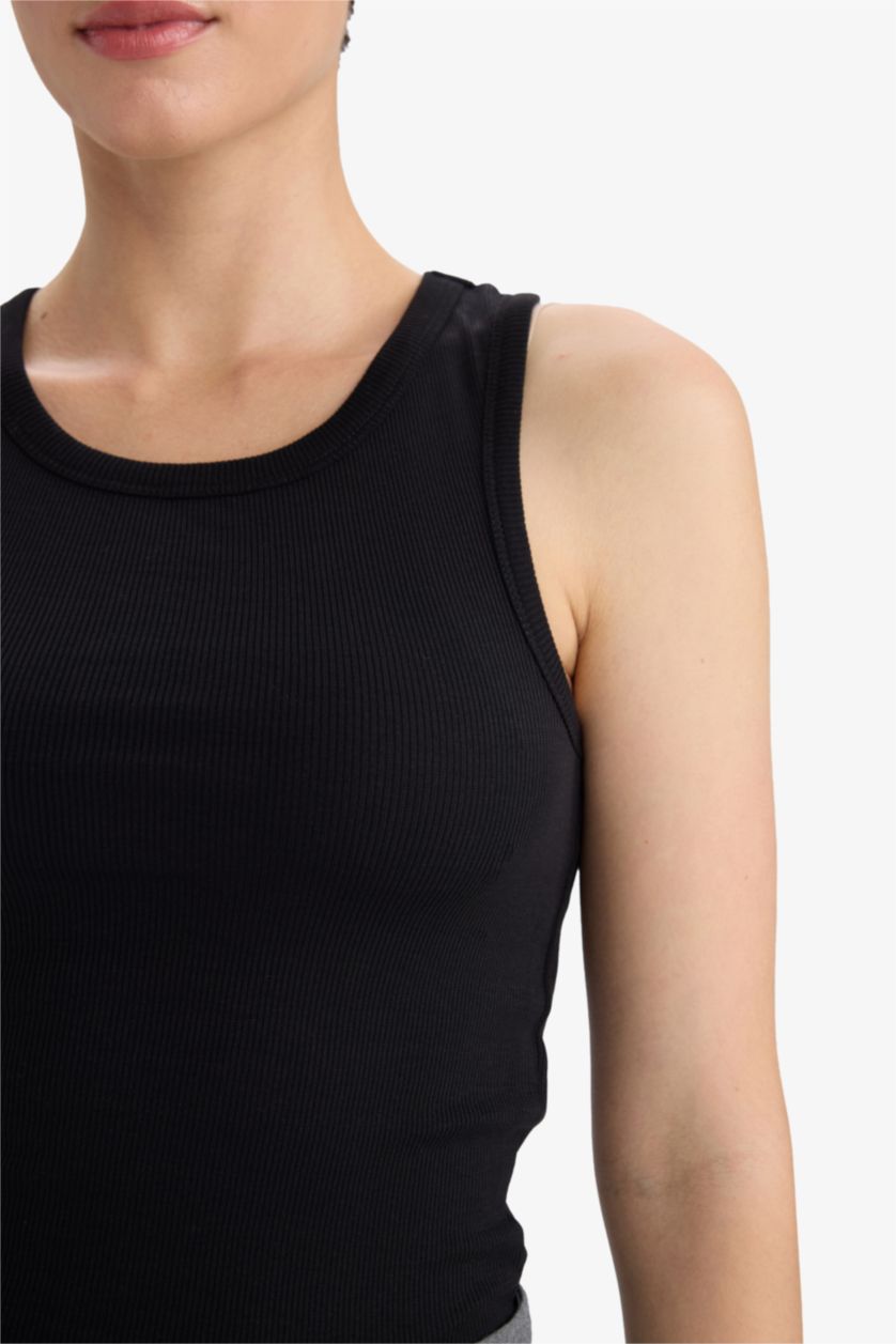 Kadın Siyah Slım Fıt Halter Yaka Fitilli Kaşkorse Atlet