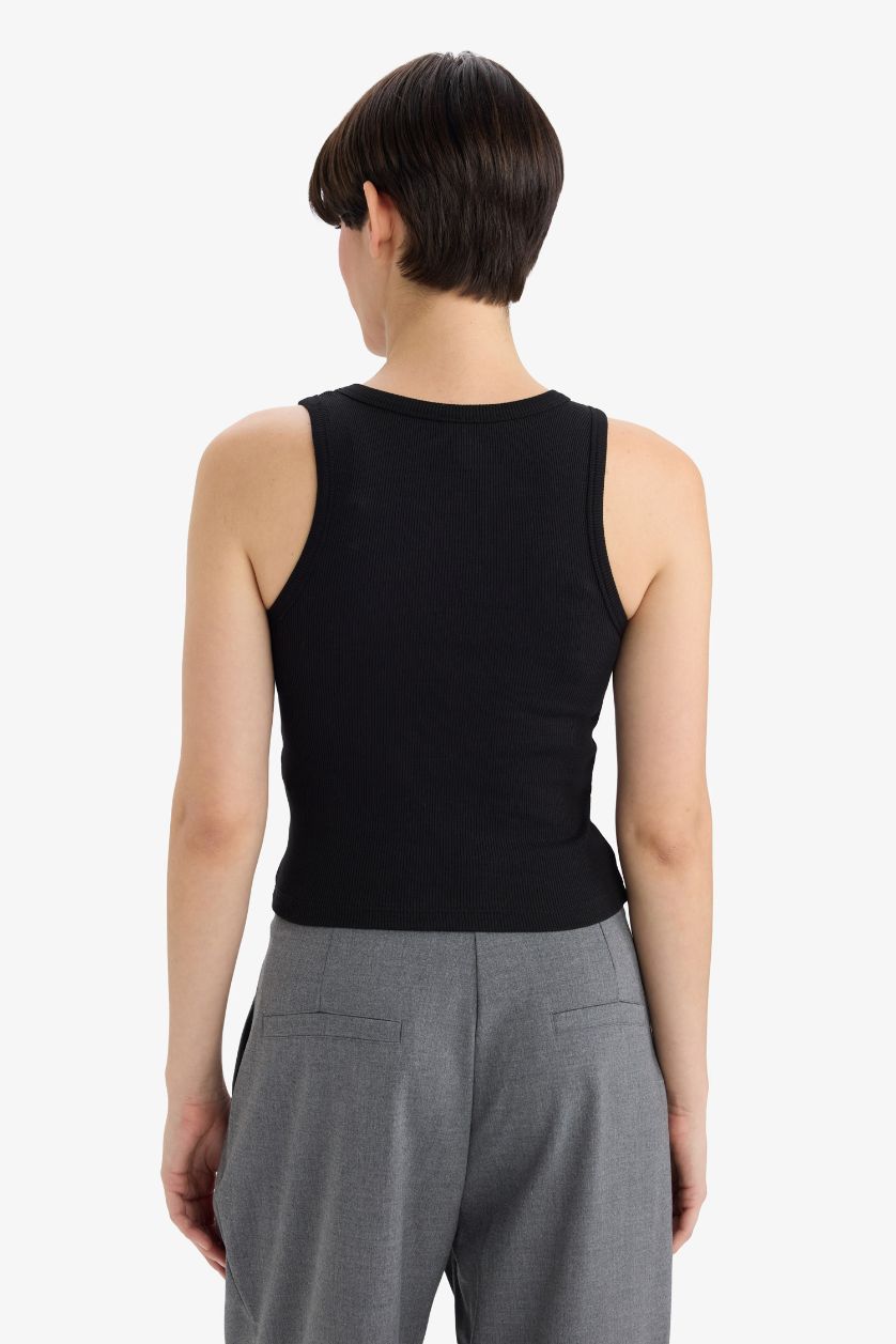 Kadın Siyah Slım Fıt Halter Yaka Fitilli Kaşkorse Atlet