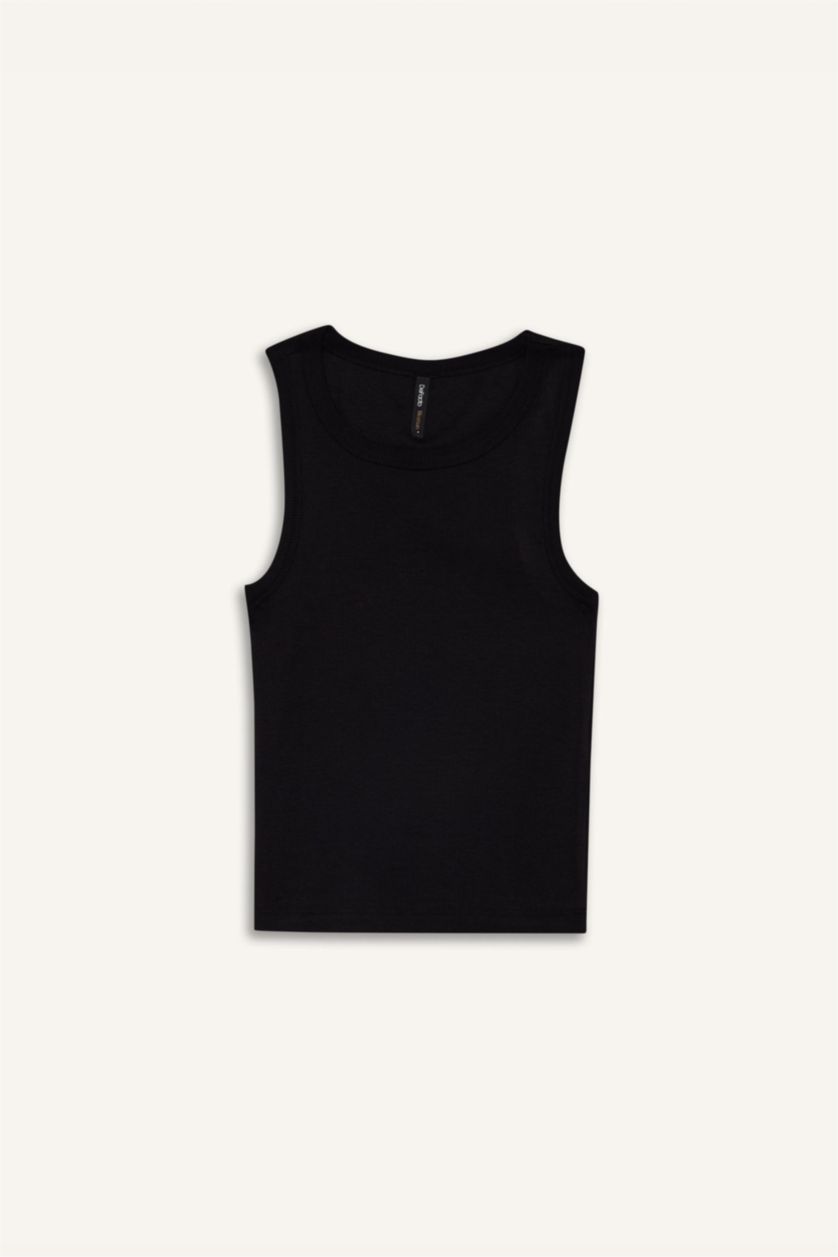 Kadın Siyah Slım Fıt Halter Yaka Fitilli Kaşkorse Atlet