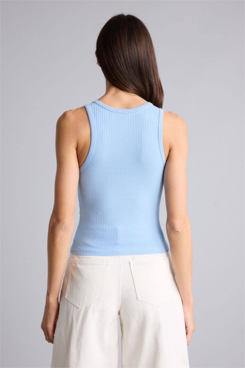 WOMAN Blue Slim Fit Camisole Halter Collar Tank Top
