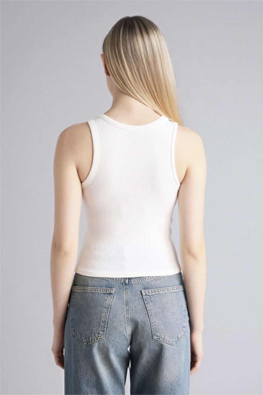 WOMAN Ecru Slim Fit Camisole Halter Collar Tank Top