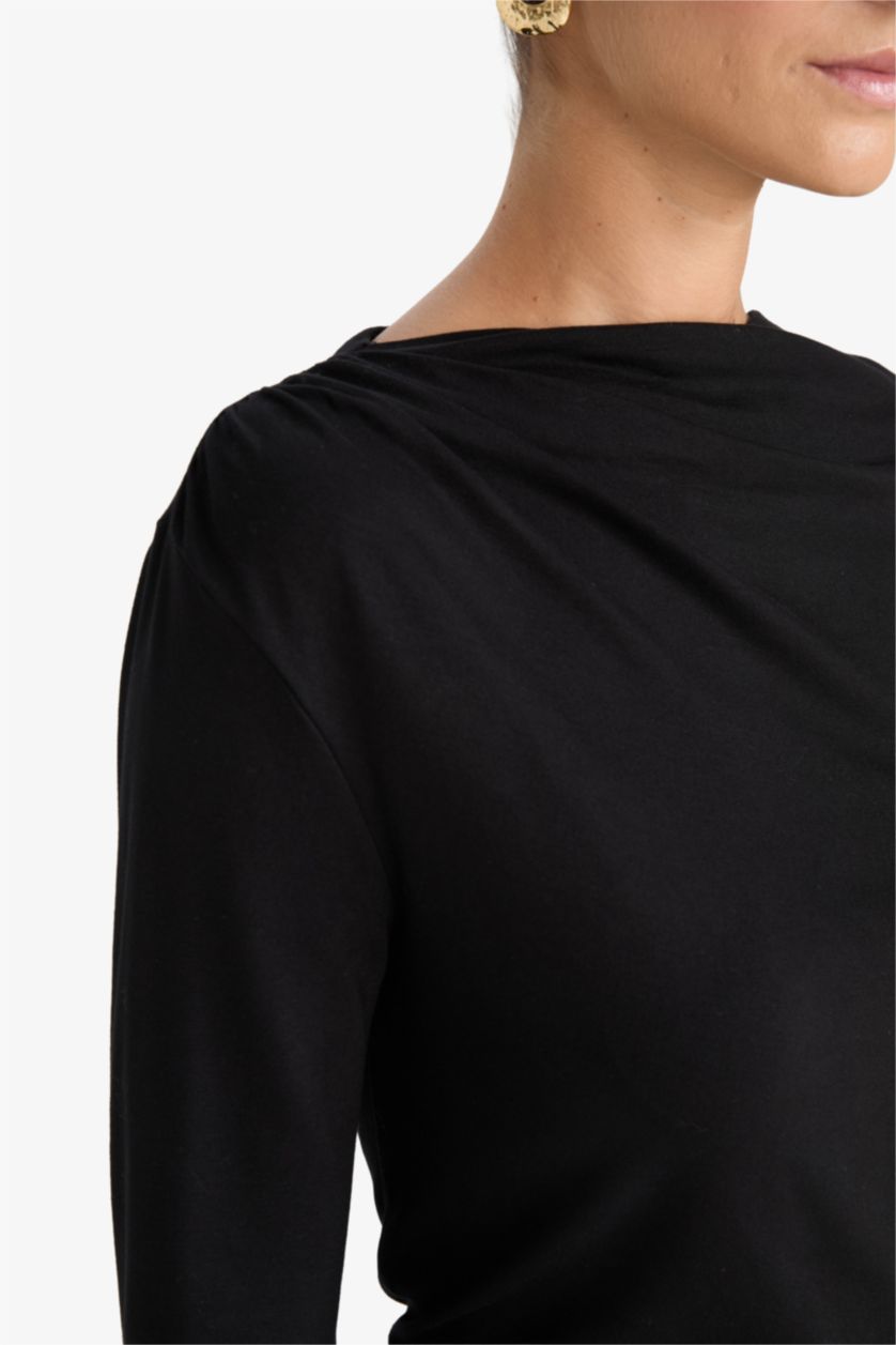 حريمي أسود Slim Fit Long Sleeve T-Shirt