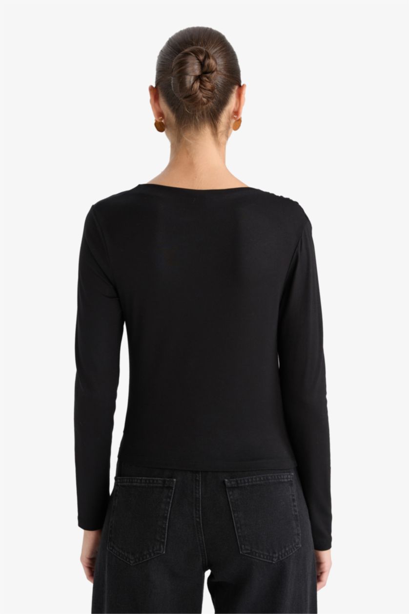 حريمي أسود Slim Fit Long Sleeve T-Shirt