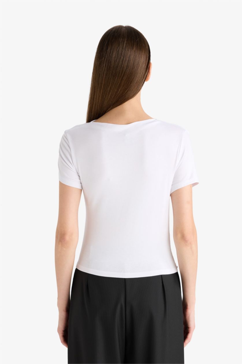 WOMAN White Slim Fit Half Turtleneck Short Sleeve Polo T-Shirt