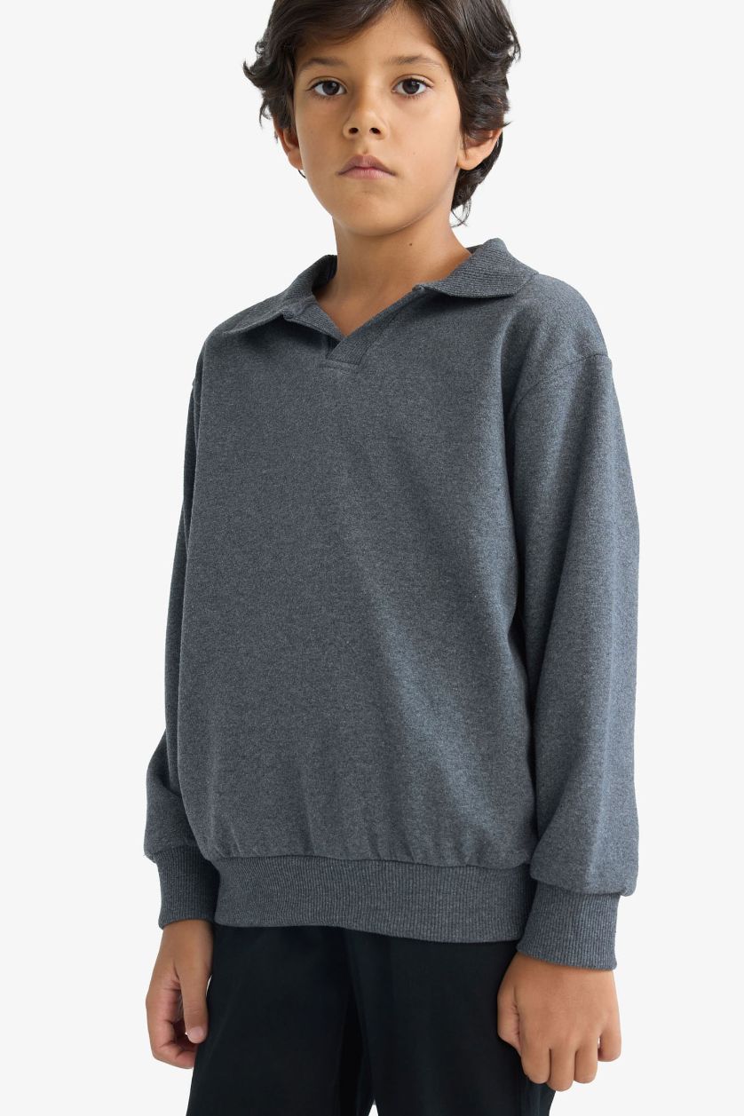 Erkek Çocuk - Genç Erkek Antrasit Melanj Apaş Yaka Sweatshirt Erkek Çocuk