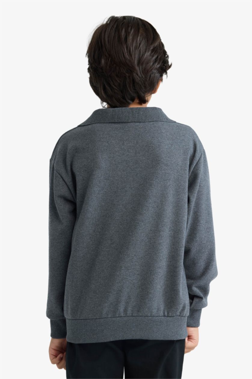 Erkek Çocuk - Genç Erkek Antrasit Melanj Apaş Yaka Sweatshirt Erkek Çocuk