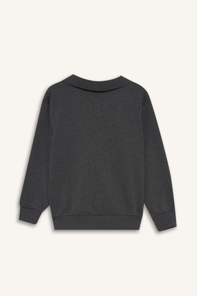 Erkek Çocuk - Genç Erkek Antrasit Melanj Apaş Yaka Sweatshirt Erkek Çocuk