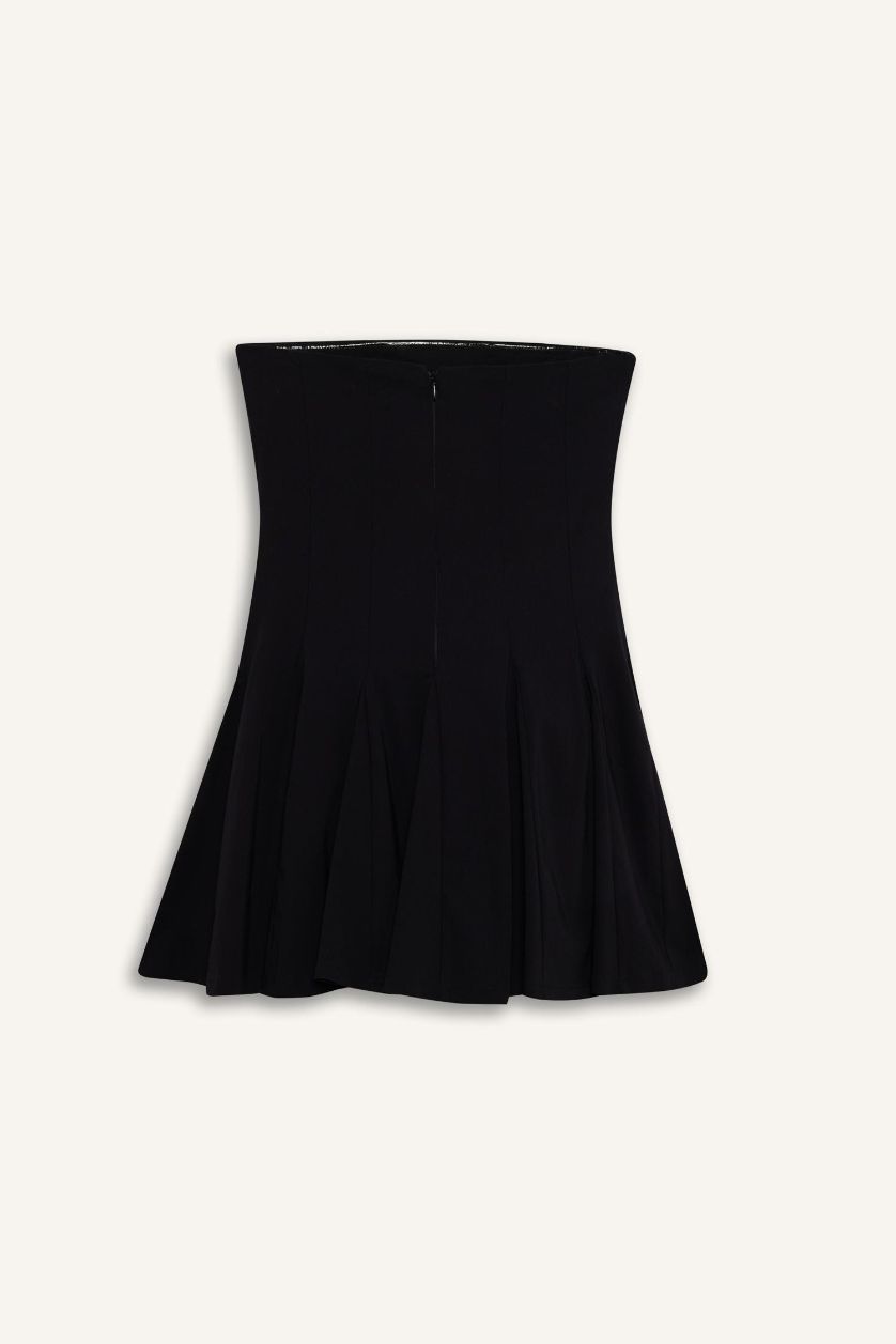 Kadın Siyah Skater Fit Straplez Bengalin Mini Siyah Elbise