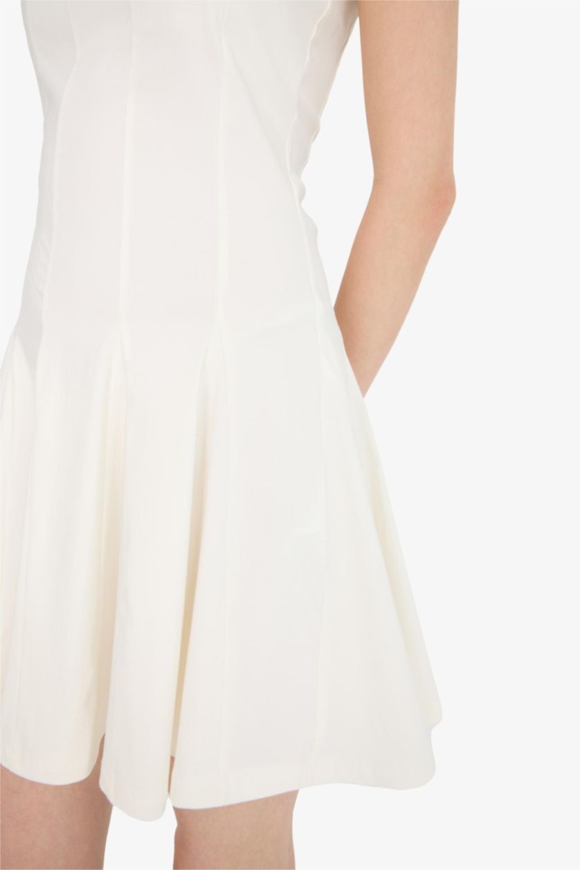 Kadın Kırık Beyaz Coool Skater Fit Straplez Bengalin Mini Beyaz Elbise