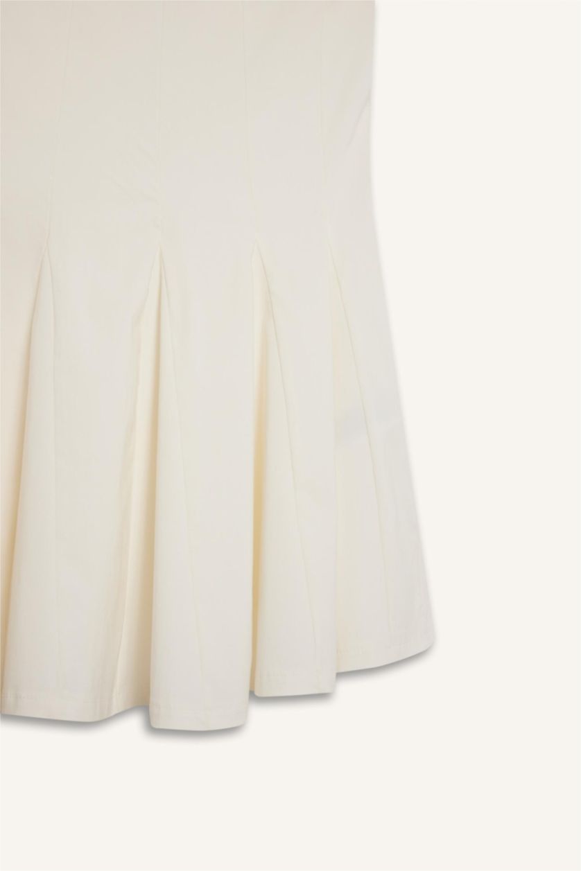 Kadın Kırık Beyaz Coool Skater Fit Straplez Bengalin Mini Beyaz Elbise