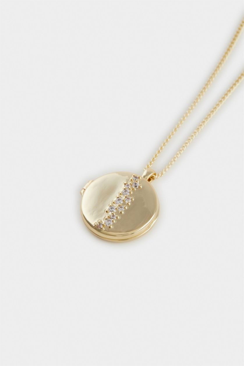 Woman Altın Reis x DeFacto Gold Plated Queen Parla Round Photo Frame Gold Necklace