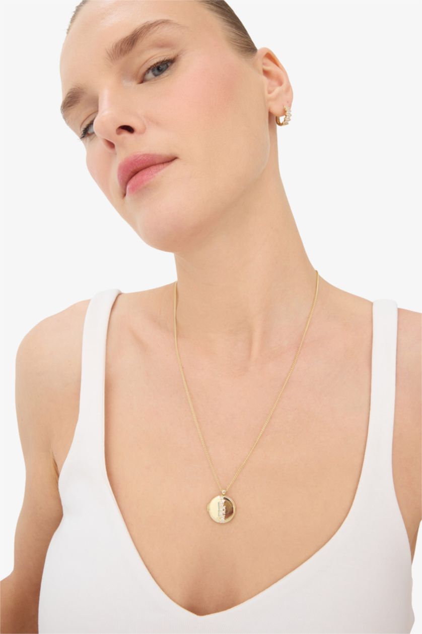 Woman Altın Reis x DeFacto Gold Plated Queen Parla Round Photo Frame Gold Necklace