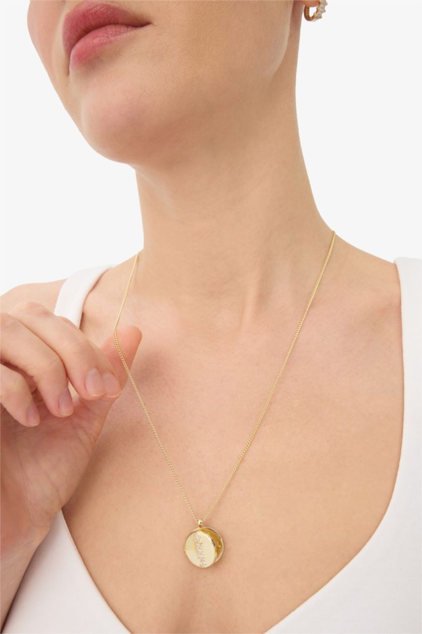 Woman Altın Reis x DeFacto Gold Plated Queen Parla Round Photo Frame Gold Necklace