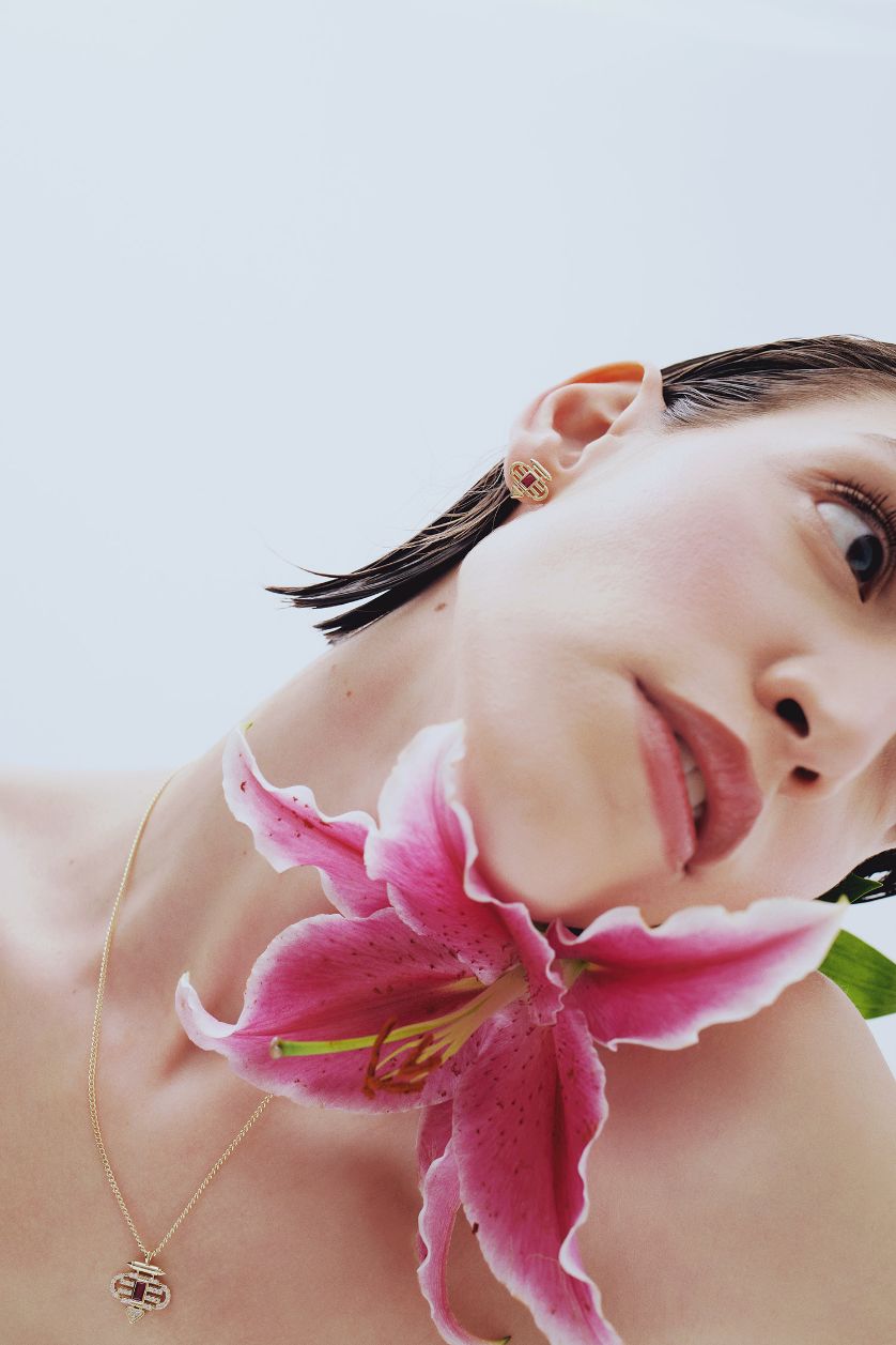 Woman Altın Reis x DeFacto Gold Plated Ruby Prego Purple Stone Gold Necklace Earring Set