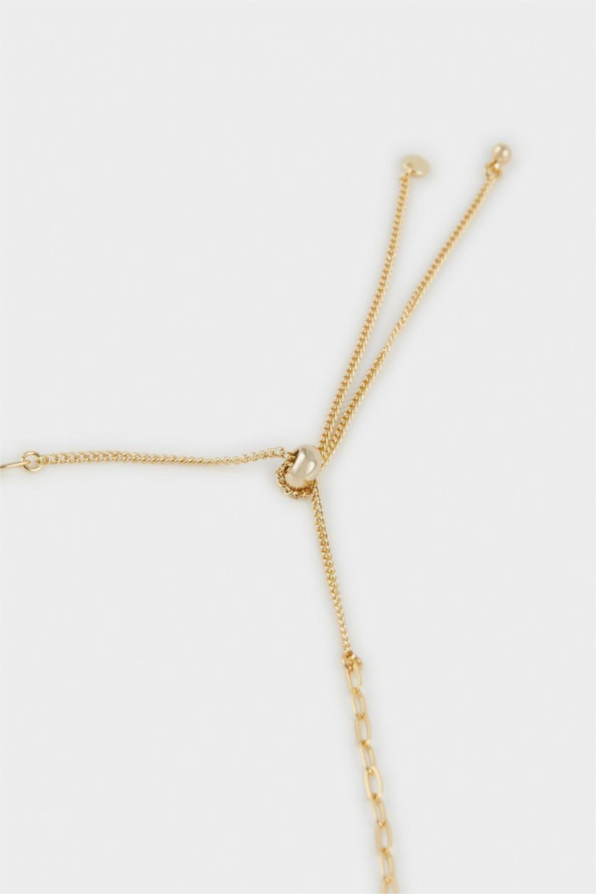 Woman Altın Reis x DeFacto Gold Plated Lover Charms Heart and Stone Gold Necklace