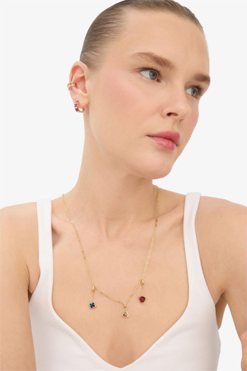 Woman Altın Reis x DeFacto Gold Plated Lover Charms Heart and Stone Gold Necklace