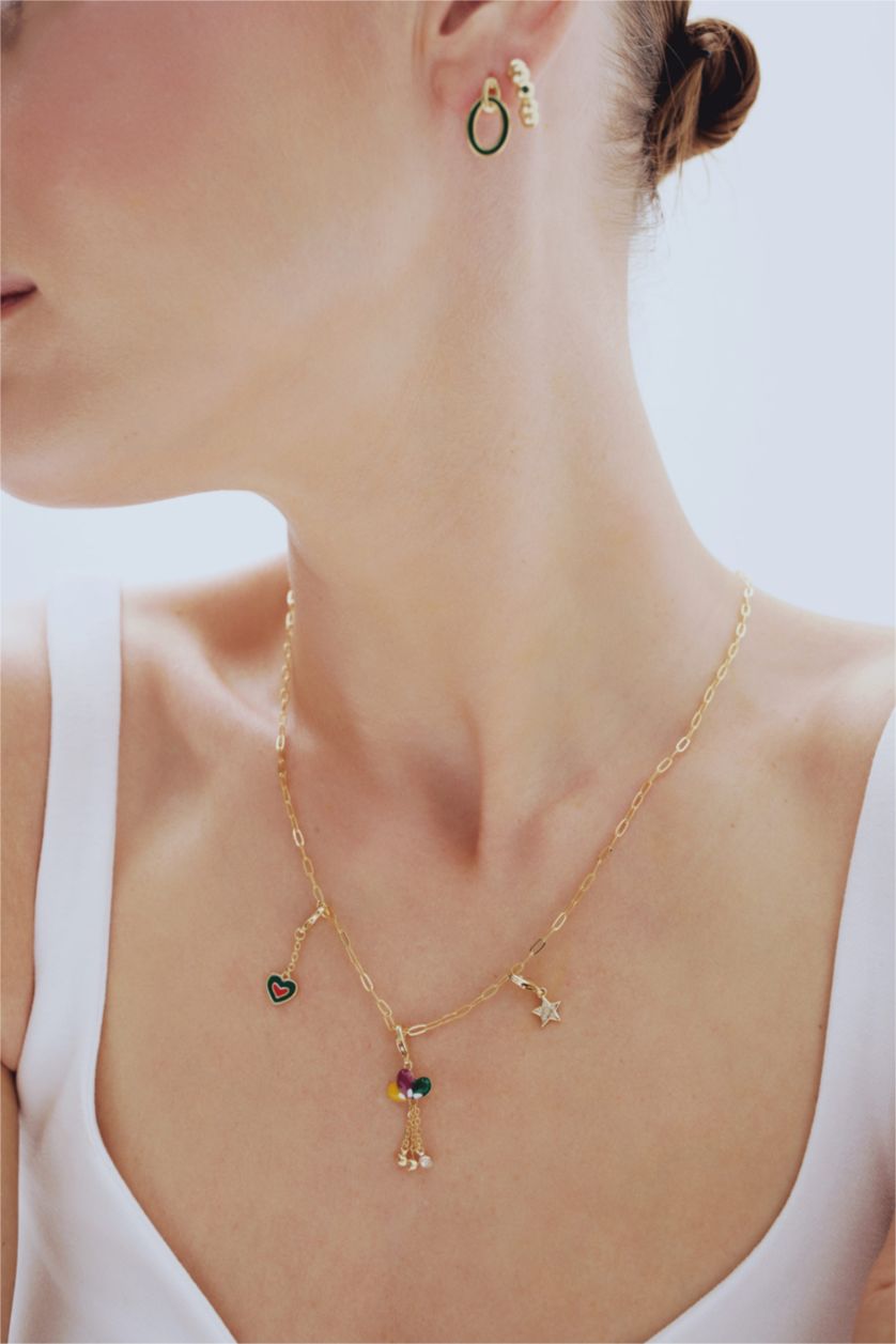 Woman Altın Reis x DeFacto Gold Plated Carnaval Charms 3 Piece Charm Gold Necklace