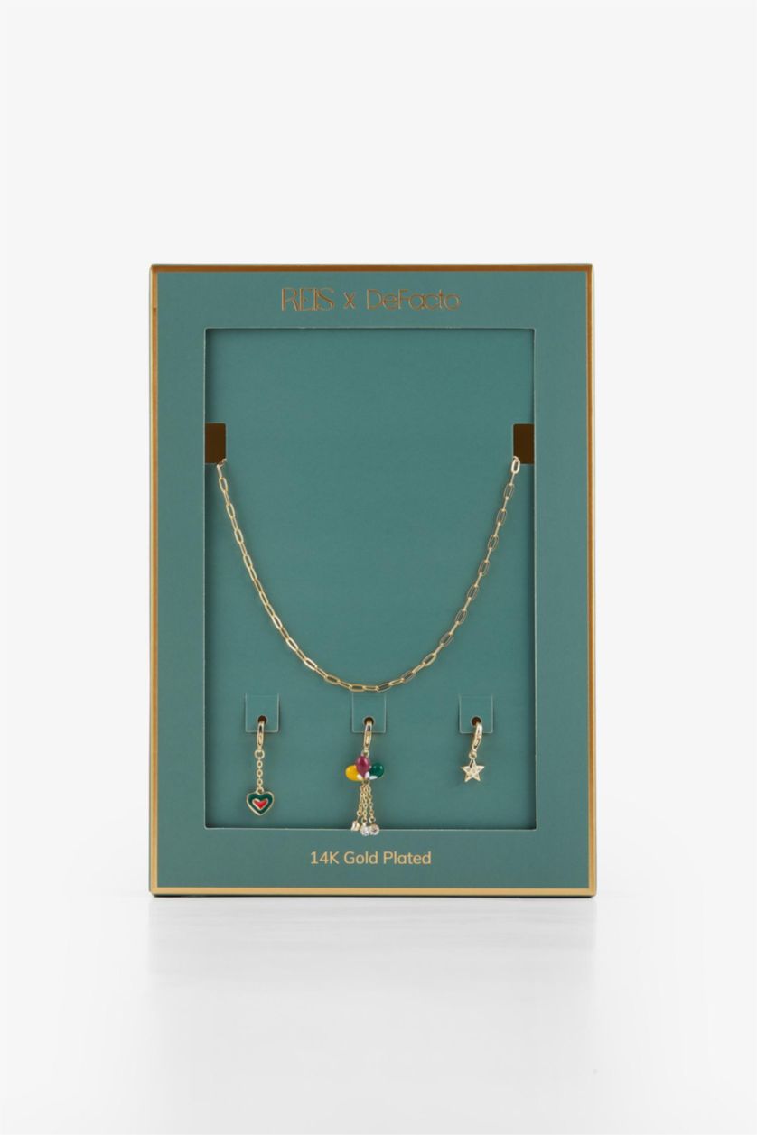 Woman Altın Reis x DeFacto Gold Plated Carnaval Charms 3 Piece Charm Gold Necklace