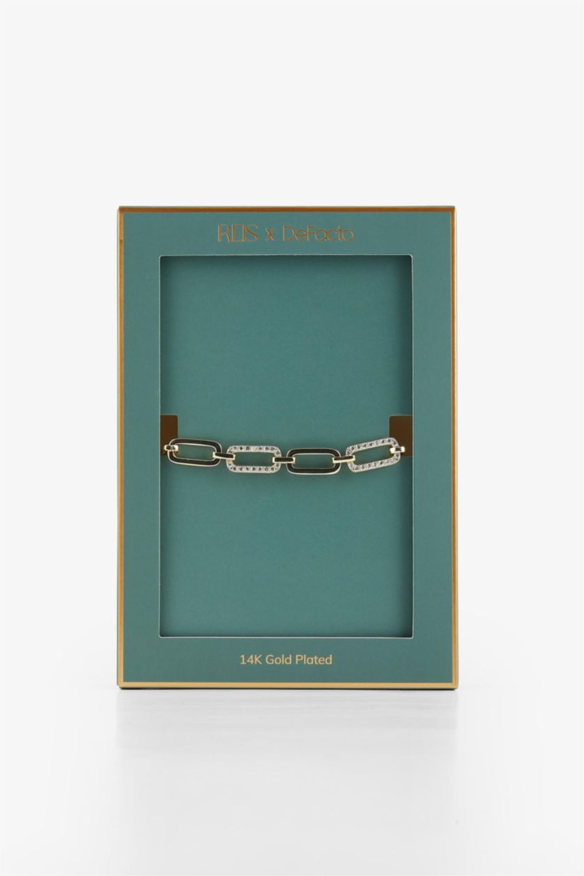 Kadın Altın Reis x DeFacto 14 Ayar Altın Kaplama Punk Bracelet Kadın Kalın Ataç Zincir Taşlı Gold Bileklik