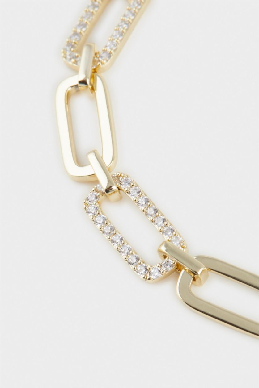 Kadın Altın Reis x DeFacto 14 Ayar Altın Kaplama Punk Bracelet Kadın Kalın Ataç Zincir Taşlı Gold Bileklik