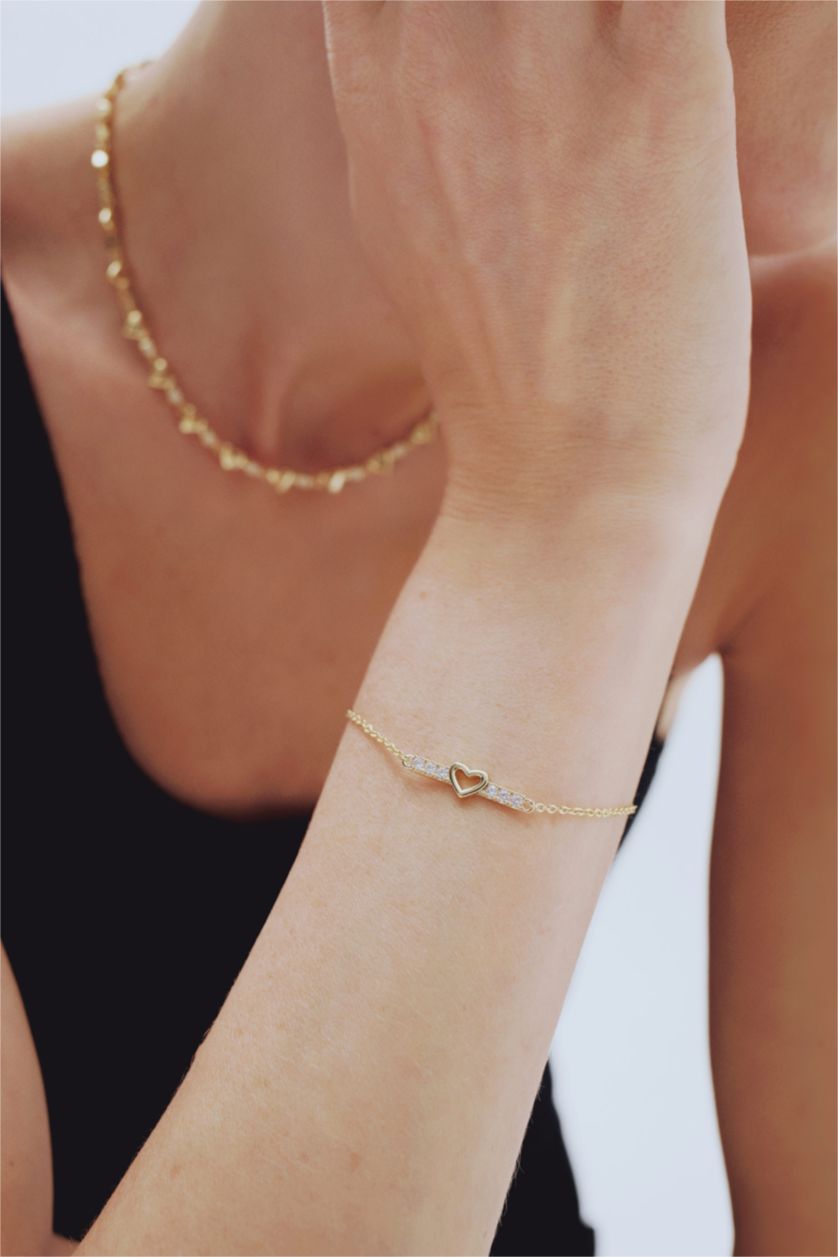 Woman Altın Reis x DeFacto Gold Plated Heart and Stone Gold Bracelet