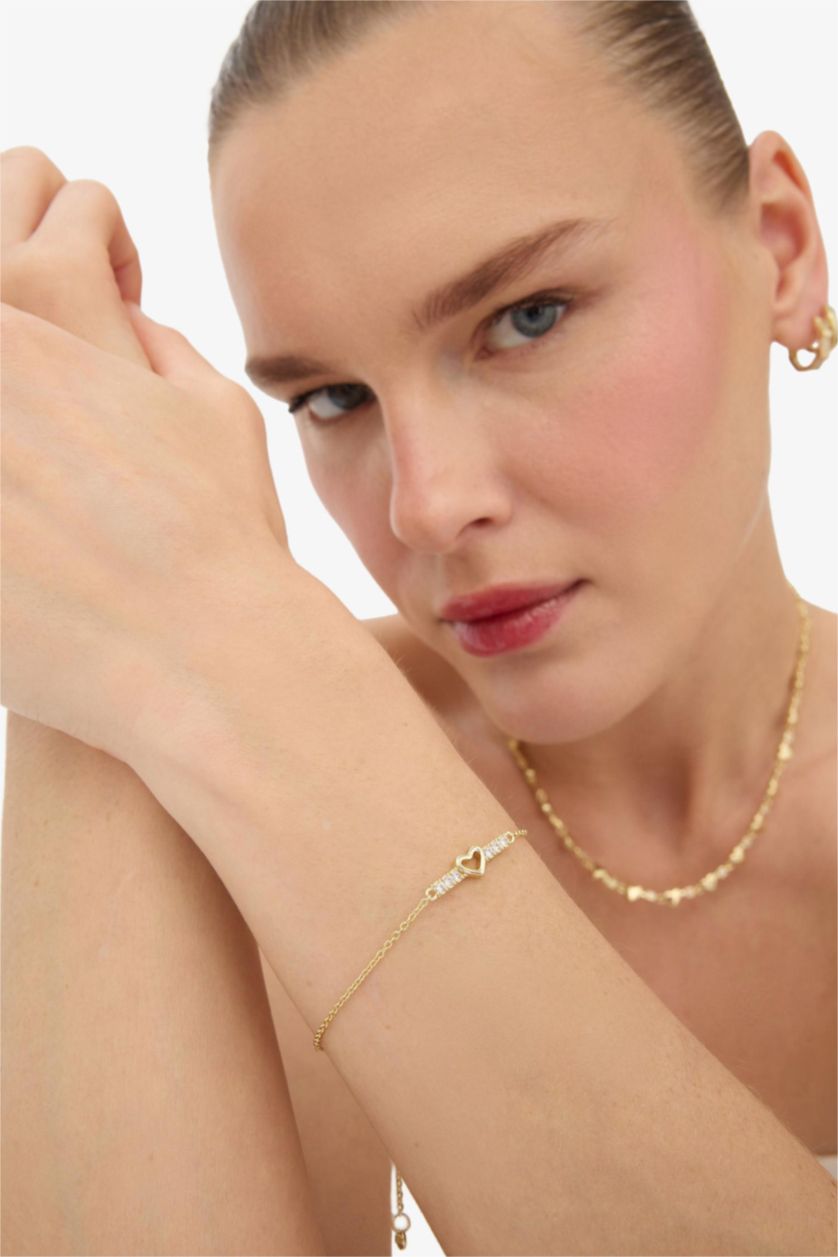 Woman Altın Reis x DeFacto Gold Plated Heart and Stone Gold Bracelet