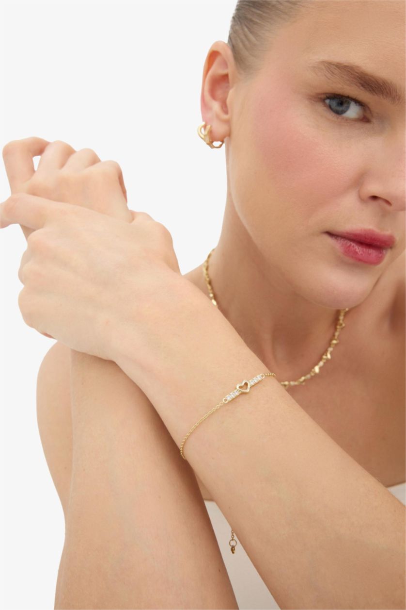Woman Altın Reis x DeFacto Gold Plated Heart and Stone Gold Bracelet