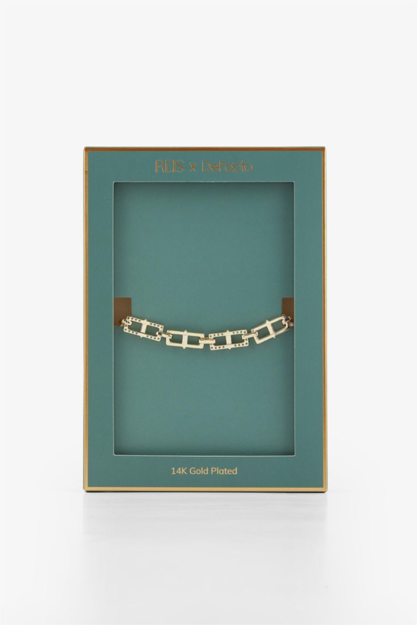 Kadın Altın Reis x DeFacto 14 Ayar Altın Kaplama Shine Line Bracelet Kadın Taşlı Gold Ataç Zincir Bileklik