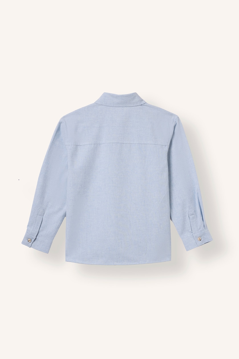 Erkek Çocuk - Genç Erkek Mavi Melanj Oversize Ayıcıklı Flanel Uzun Kollu Gömlek Erkek Çocuk