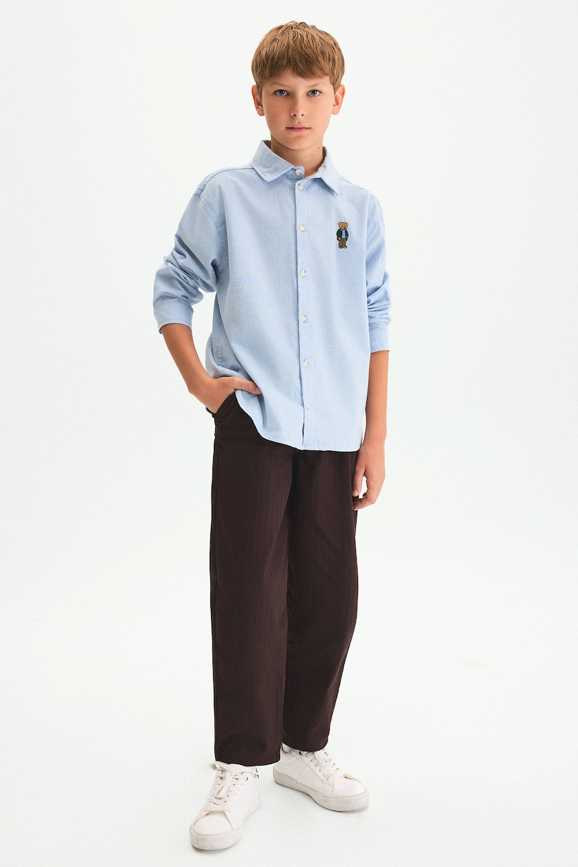 BOYS & TEENS Blue Melange قميص كم طويل فلانيل اوفر سايز