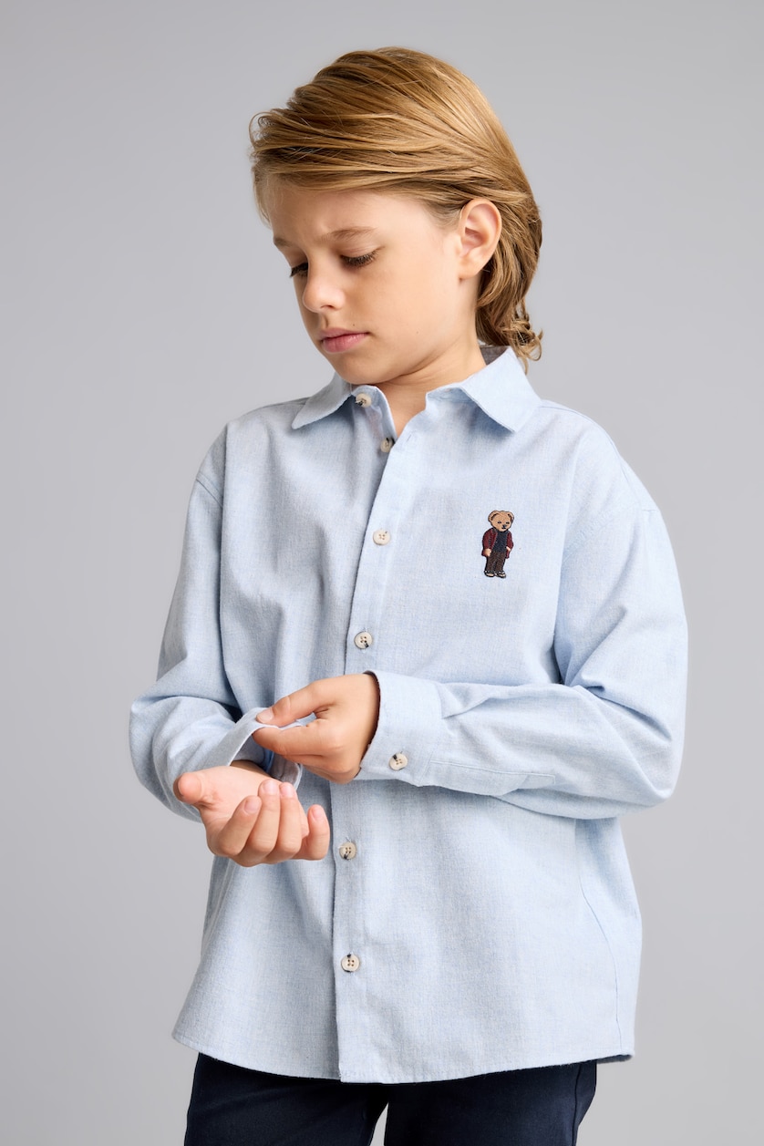 Young Boys - Teen Boys Blue Melange Oversize Fit Long Sleeve Shirt