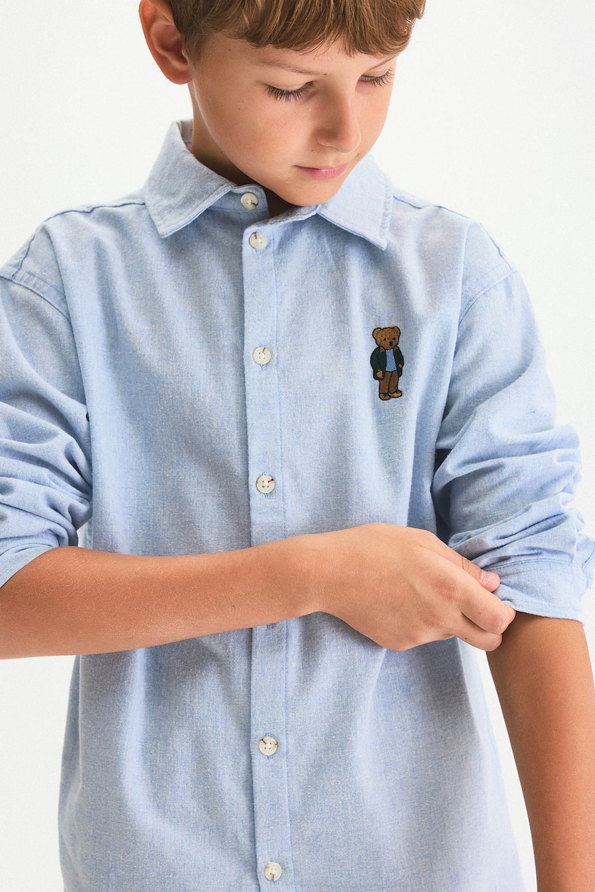BOYS & TEENS Blue Melange قميص كم طويل فلانيل اوفر سايز