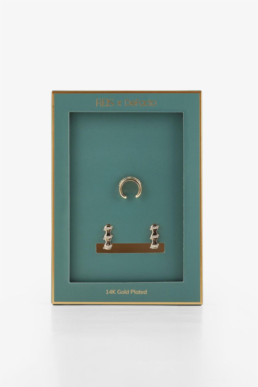 Woman Altın Reis x DeFacto Gold Plated 2 Piece Stone Gold Earrings