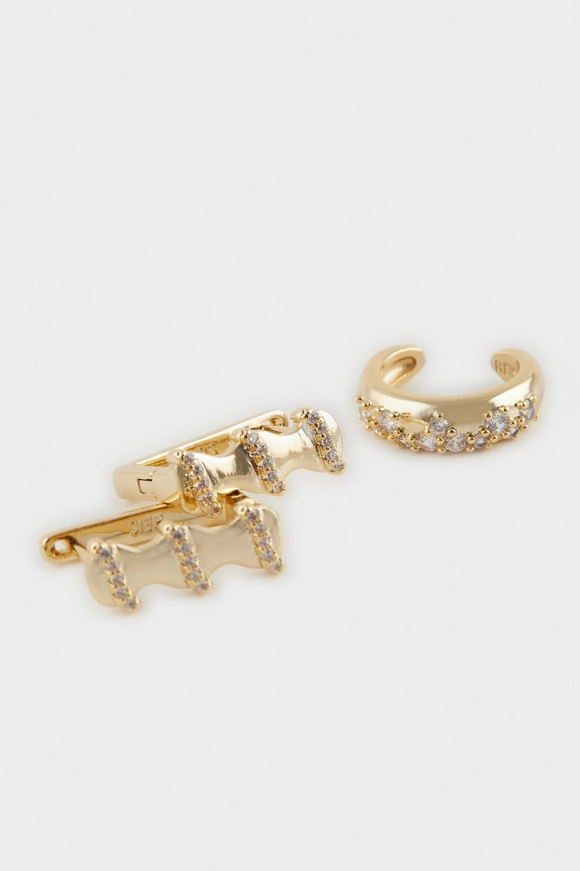 Woman Altın Reis x DeFacto Gold Plated 2 Piece Stone Gold Earrings