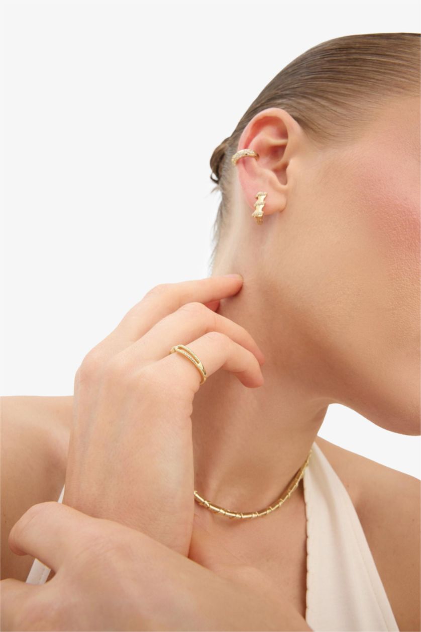 Woman Altın Reis x DeFacto Gold Plated 2 Piece Stone Gold Earrings
