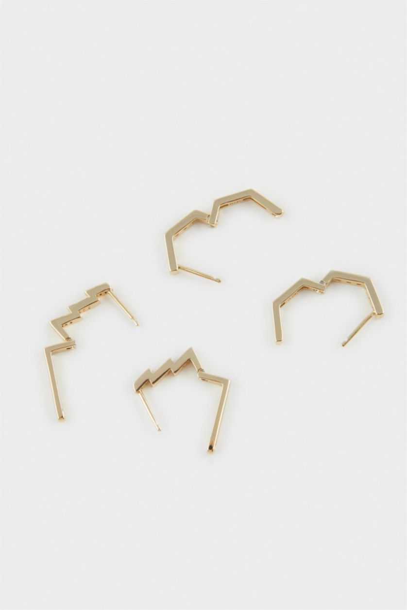 Kadın Altın Reis x DeFacto 14 Ayar Altın Kaplama Grada Twin Kadın 2'li Zümrüt Yeşili Taşlı Gold Küpe